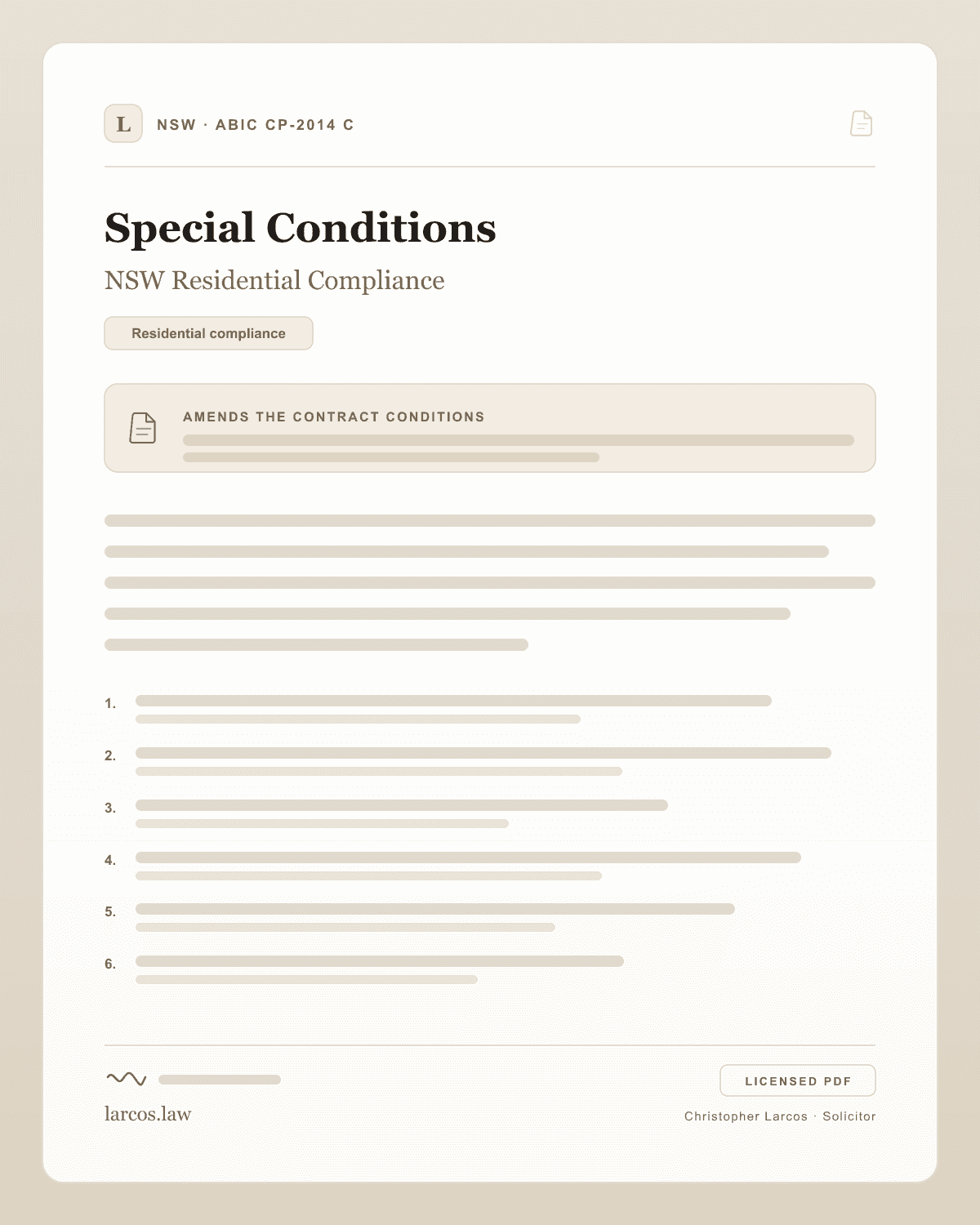 ABIC CP-2014 C NSW - Commercial Cost Plus Residential Special Conditions product artwork