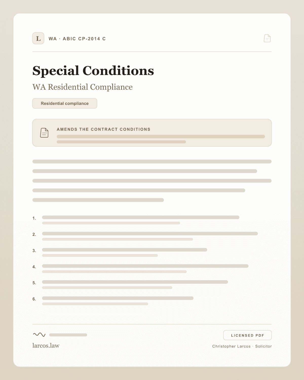 ABIC CP-2014 C WA - Commercial Cost Plus Residential Special Conditions product artwork