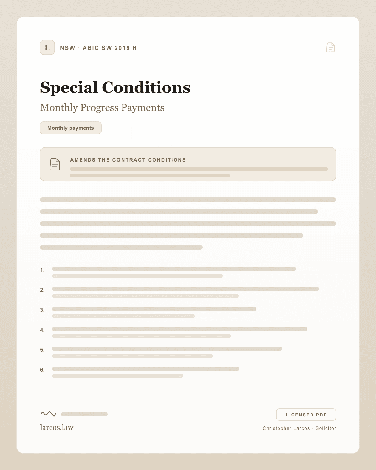ABIC SW 2018 H NSW - Monthly Progress Payments Special Conditions product artwork