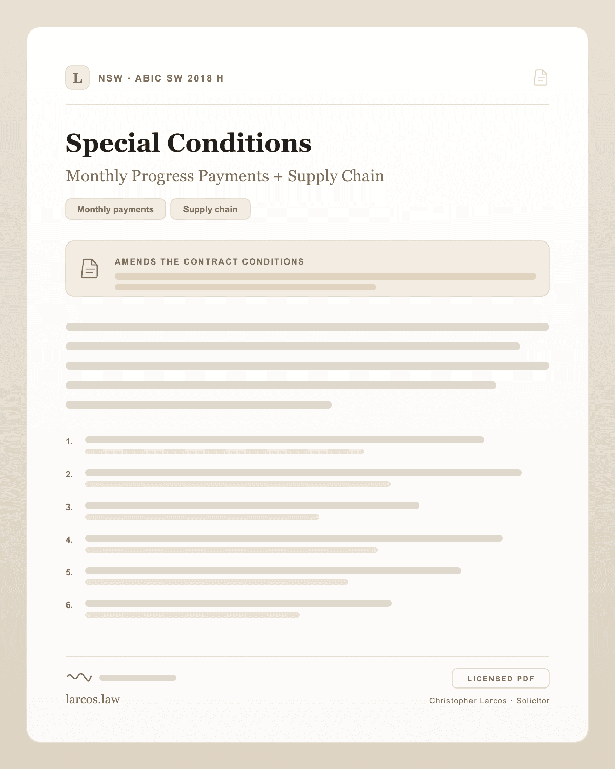 ABIC SW 2018 H NSW - Monthly Progress Payments + Supply Chain Special Conditions product artwork